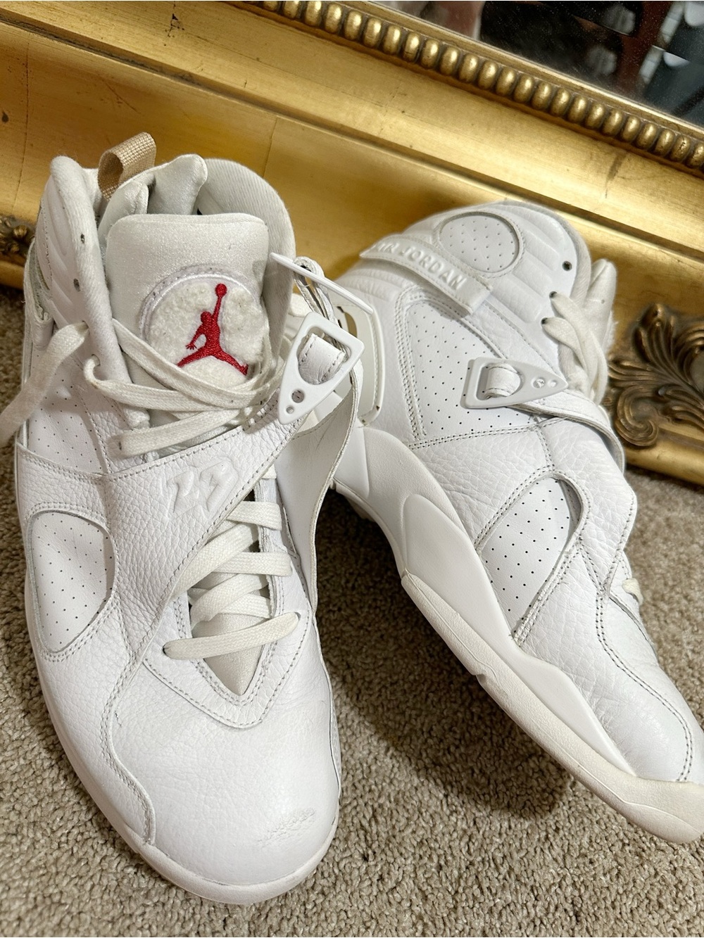 Air Jordan 8 Retro OVO White & Metallic Gold Sneakers Size 10.5